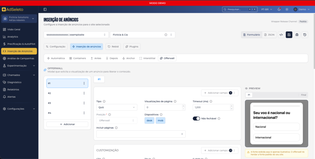 preview do offerwall no hub